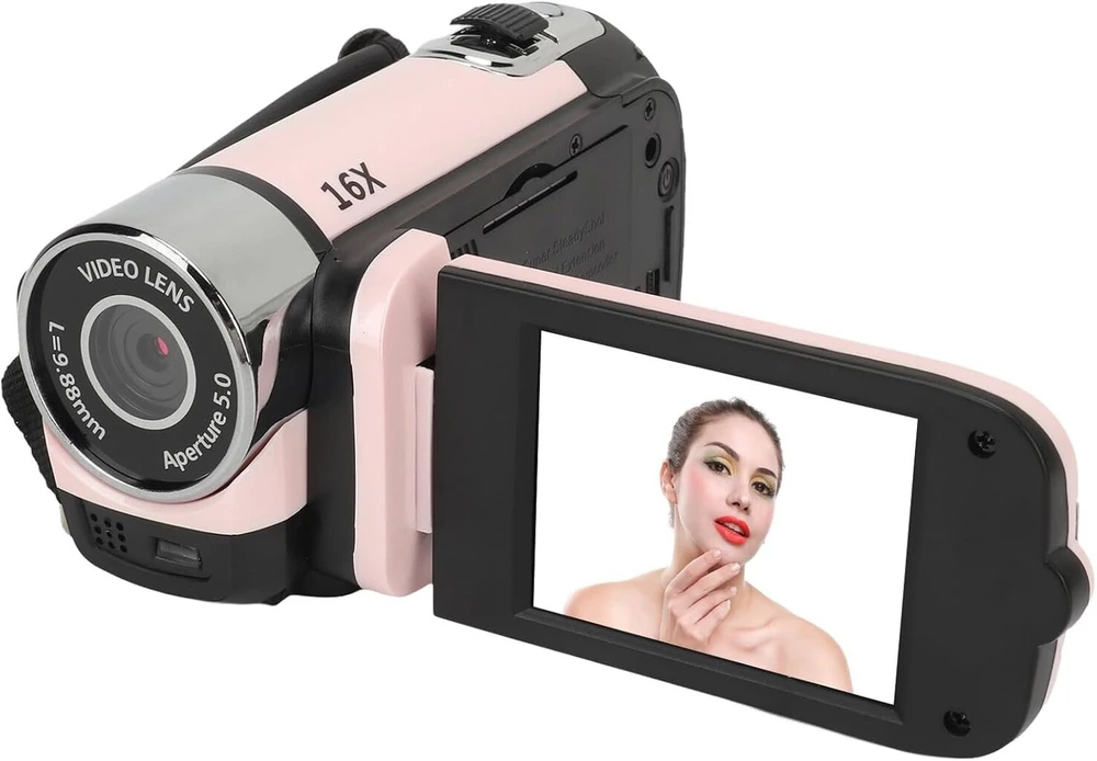 D90 1080p 16mp sukamasis ekranas vaizdo kamera 16x priartinimas Hd vaizdo įrašymo įrenginys su papildomu apšvietimu fotografijai, kelionėms, vestuvėms (rožinė)