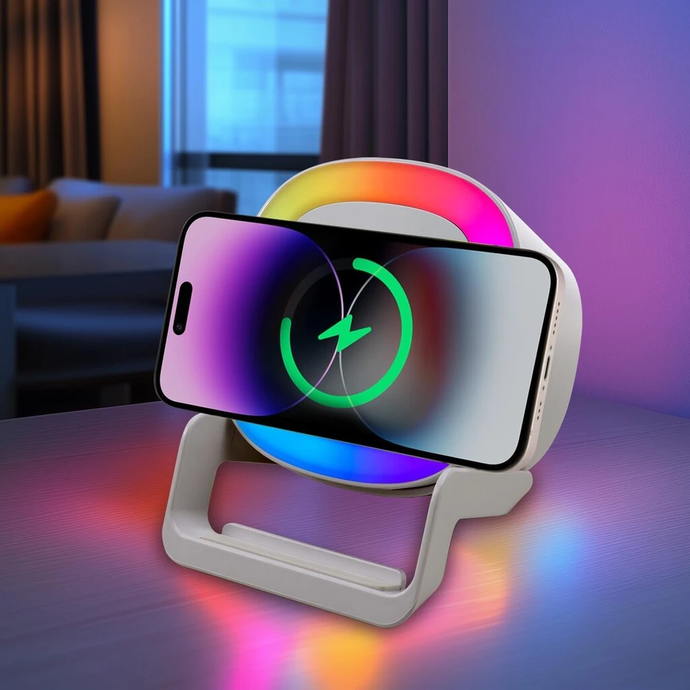 Kompiuterio kolonėlės Da Light bluetooth garsiakalbis su naktine lempute ir belaidžiu įkrovikliu, pritemdoma jutiklinė naktinė lempa su 5 šviesos režimais, muzikos grotuvas ir belaidžio įkrovimo stotelė, moterims ir vyrams