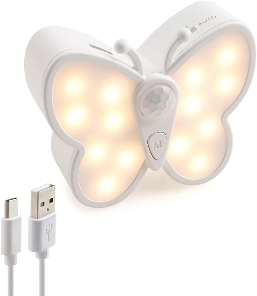 Da Light led naktinė lemputė su judesio davikliu, įkraunama usb 1200 mah, pritemdoma laiptų lemputė su reguliuojama spalvos temperatūra 3000 k/6000 k, drugelio formos spintelių ir laiptų apšvietimas