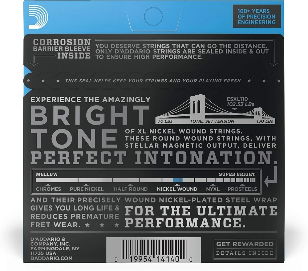 D'addario Esxl110 Xl Nickel Wound Regular Light (.010-.046) Double Ball End elektrinės gitaros stygos