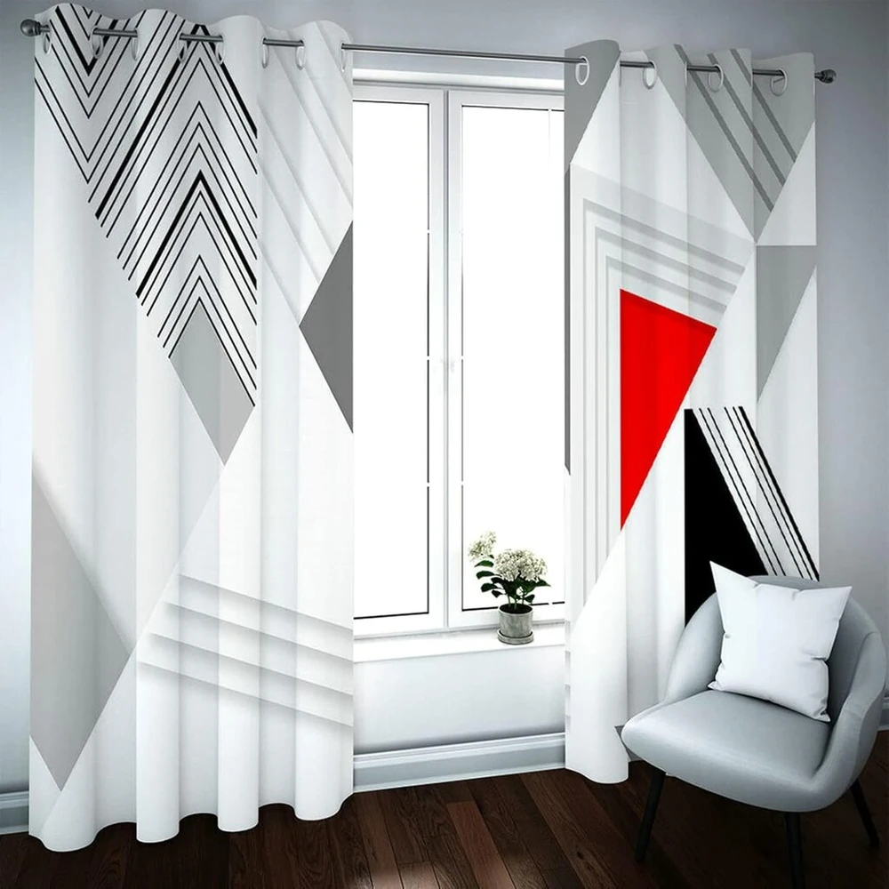 Daesar užuolaidos su žiedais svetainei modernios pilkos baltos raudonos juodos geometrinės 3d užuolaidos langų vaikų kambariui 214 x 214 cm miegamojo užuolaidos nepermatomas 2 vnt. rinkinys