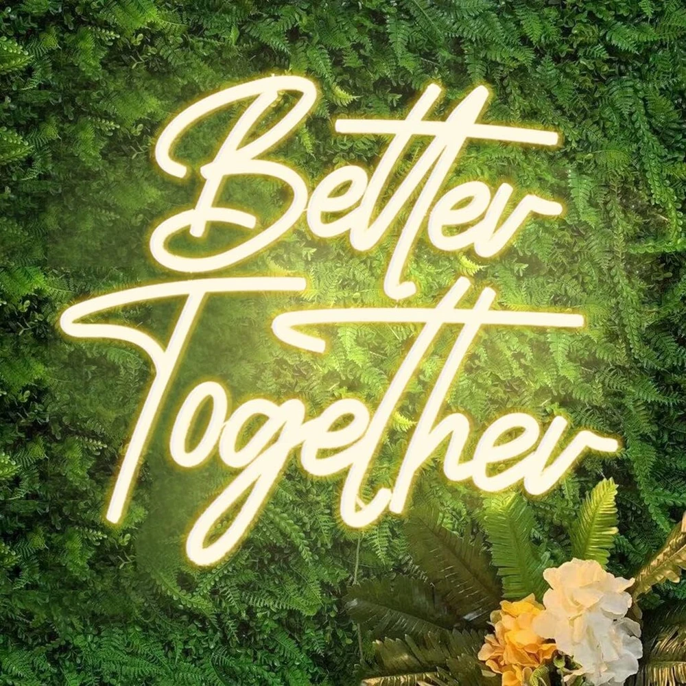 Dakabuka Better Together šiltai baltos spalvos led neoninės vestuvių dekoracijos nuotakoms, sienų dekoracijos, sužadėtuvėms, jubiliejams, su reguliuojamu jungikliu, 5v, maitinamas usb (33 x 30 cm)