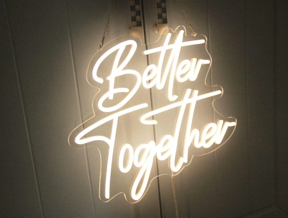Dakabuka Better Together šiltai baltos spalvos led neoninės vestuvių dekoracijos nuotakoms, sienų dekoracijos, sužadėtuvėms, jubiliejams, su reguliuojamu jungikliu, 5v, maitinamas usb (33 x 30 cm)