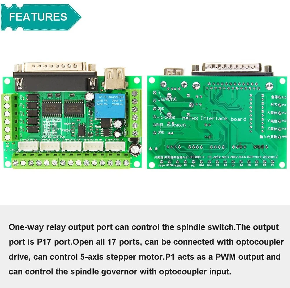 Daokai cnc breakout plokštė 5 ašių cnc žingsninio variklio sąsajos plokštė breakout board mach3 su xh2.54 4p kabeliu dvigubas usb kabelis db25 vyriškas-moteriškas kabelis