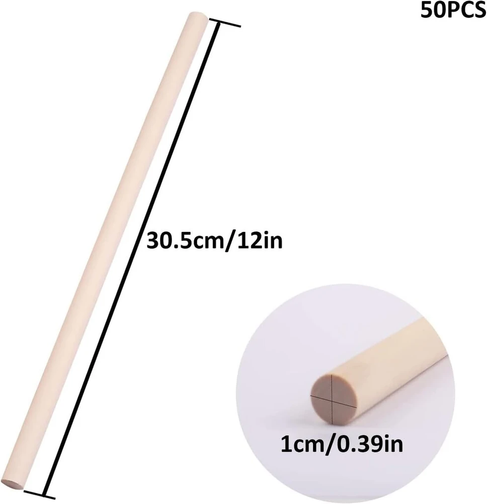 Darenyi 50 vnt. medinių lazdelių rinkinys, apvalios medinės lazdelės rankdarbiams, skersmuo 1 cm, ilgis 30 cm, natūralios, neapdorotos, skirtos medžio apdirbimui, meno projektams, dekoravimui ir „pasidaryk pats“ rankdarbiams, modelių gamybai