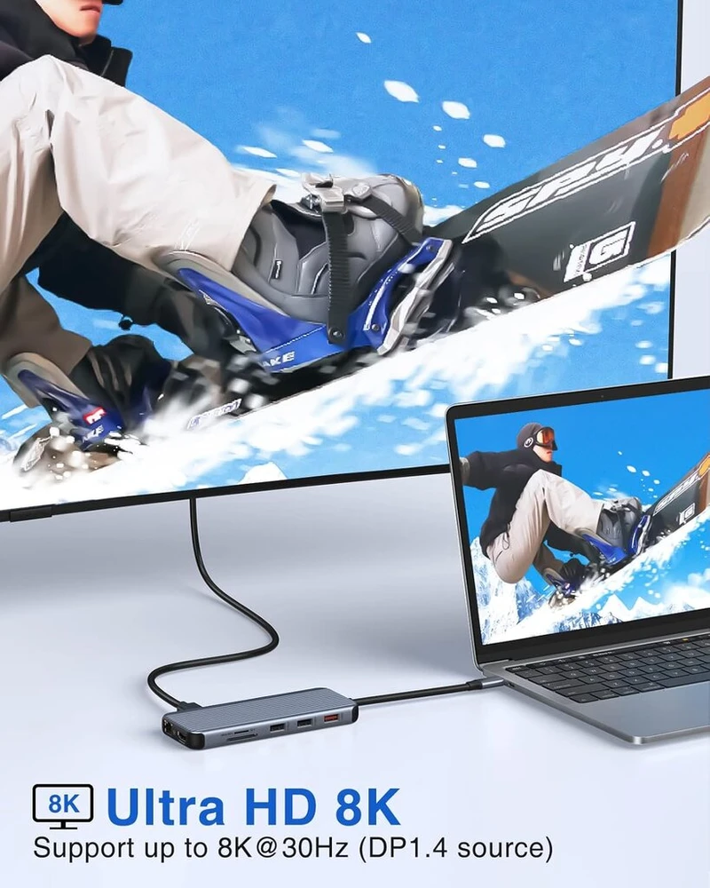 Daugiafunkcinė Usb šakotuvas su trimis ekranais, 12-in-1 Usb C doko stotis su 8k Hdmi, dvigubu Dp, 2 x Usb 3.1 10gbps, Usb 2.0, 100w Pd, Ethernet, Sd/tf kortelių skaitytuvu, skirtas Lenovo/dell/hp