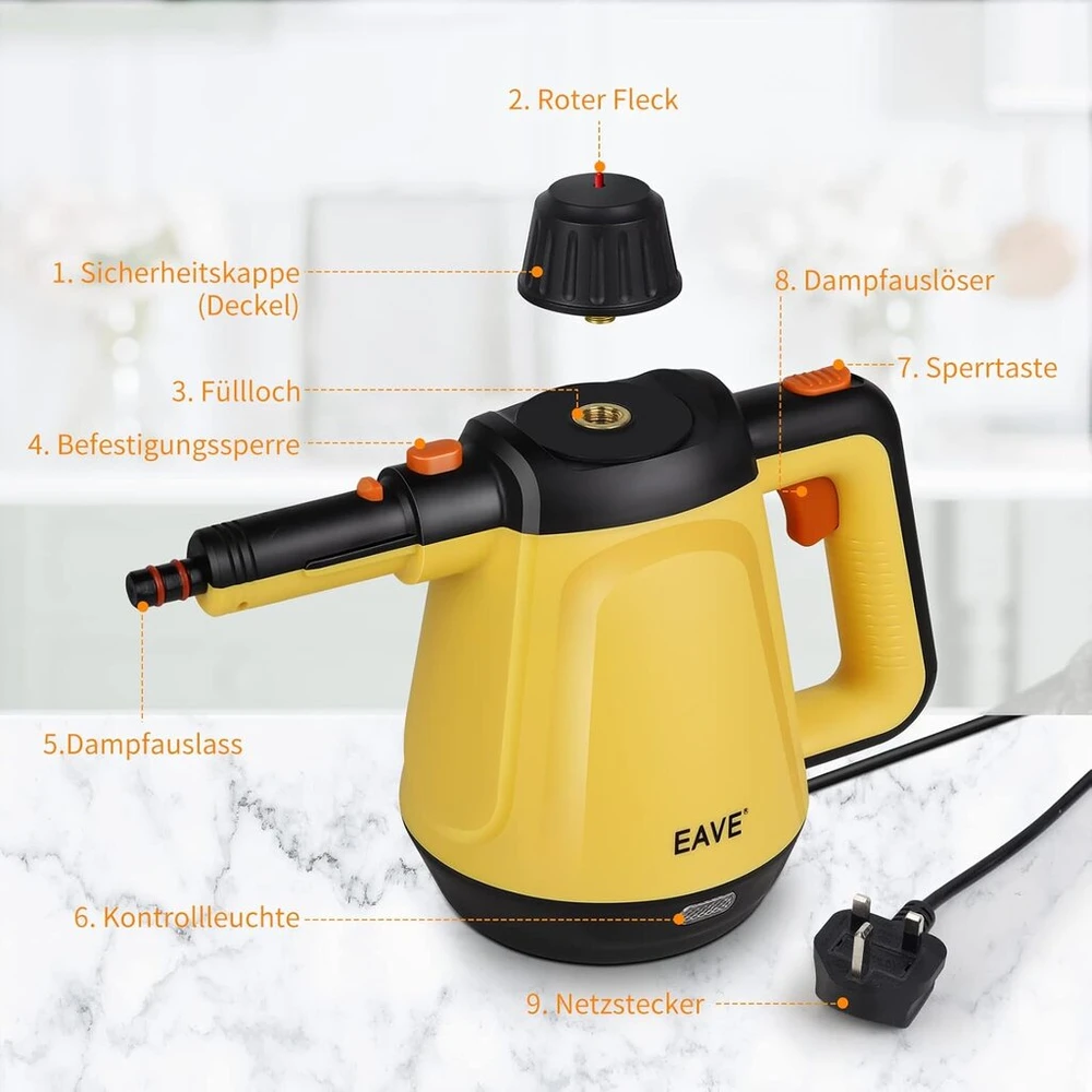 Daugiafunkcinis garų valytuvas, rankinis garų valytuvas, 1200w rankinis garintuvas valymui su 450ml vandens talpa, 10 viename garų valytuvo rinkinys automobiliui, apmušalams, sofai, namams, voniai, virtuvei, paviršiams