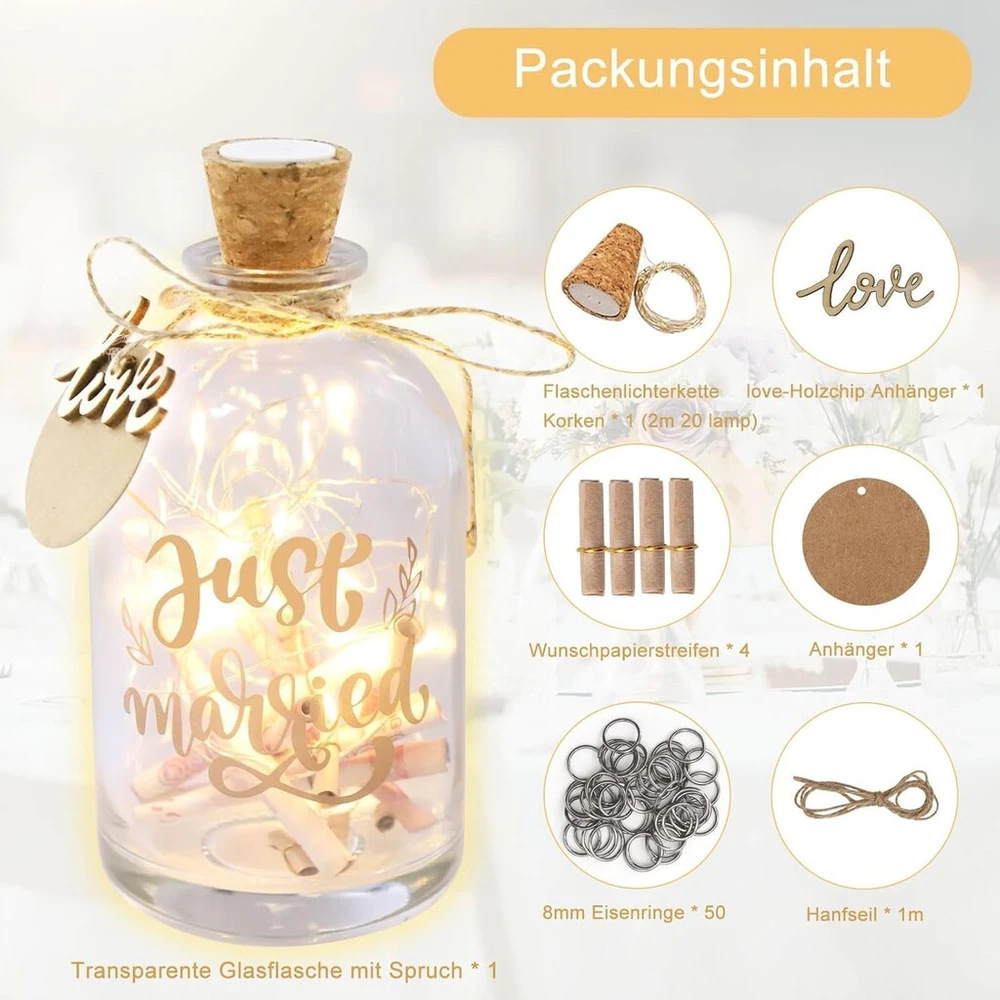 Dawris led butelio šviestuvas vestuvių dovanos jauniesiems unikali vestuvių dovana pinigų dėžutė vestuvių pinigų dovana personalizuotos pinigų dovanos vestuvėms (just Married)