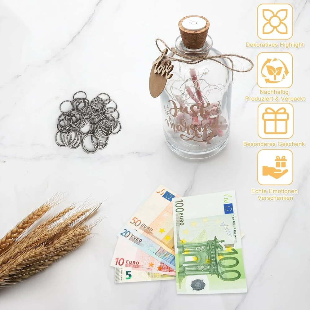 Dawris led butelio šviestuvas vestuvių dovanos jauniesiems unikali vestuvių dovana pinigų dėžutė vestuvių pinigų dovana personalizuotos pinigų dovanos vestuvėms (just Married)