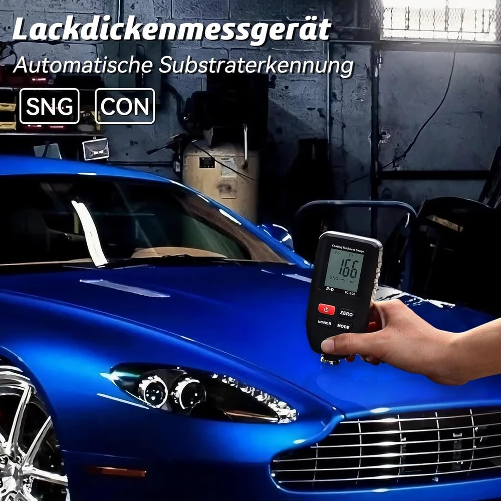 Dažų plėvelės storio matuoklis Rdinscos Automobilio dažų matuoklis Automobilio kėbulo dangos storio matuoklis 0-1300μm Lcd ekranas skirtas geležiai aliuminiui