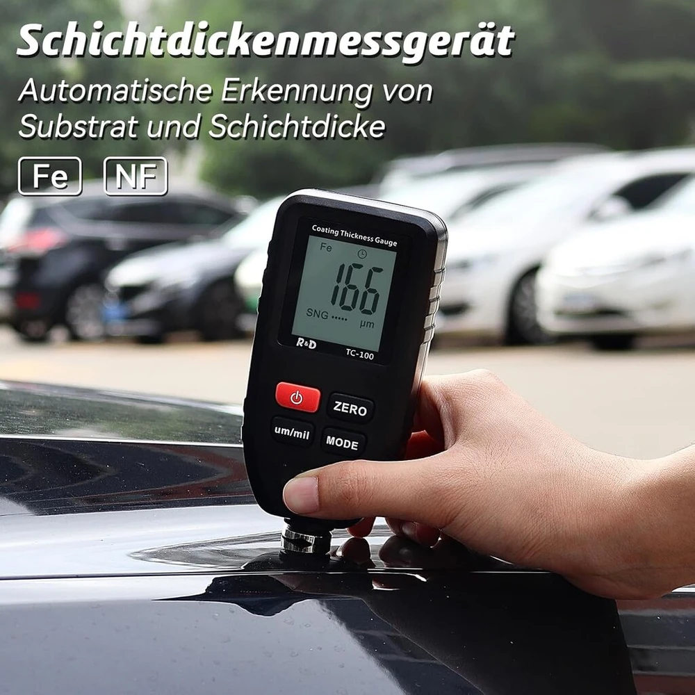 Dažų plėvelės storio matuoklis Rdinscos Automobilio dažų matuoklis Automobilio kėbulo dangos storio matuoklis 0-1300μm Lcd ekranas skirtas geležiai aliuminiui