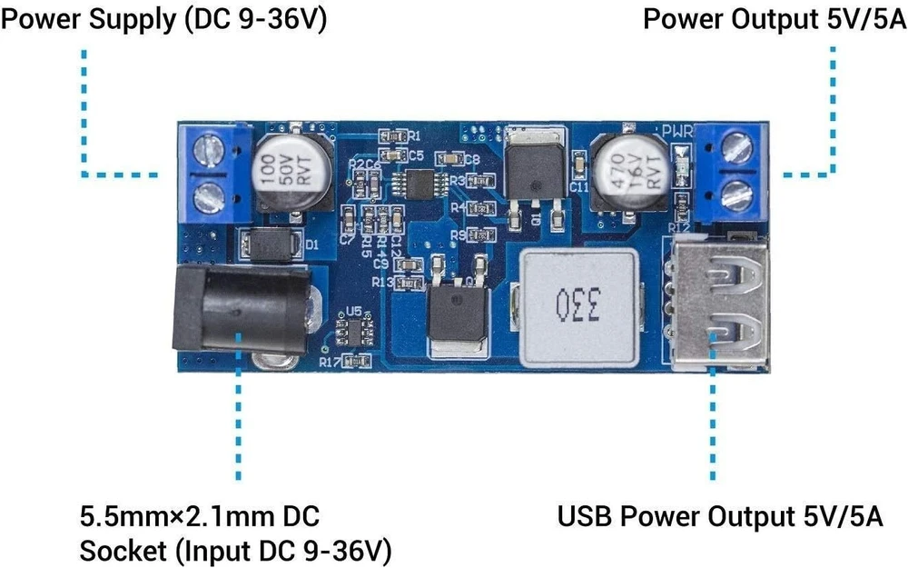 Dc 5v 5a Žingsninis Keitiklis 9-36v į Usb