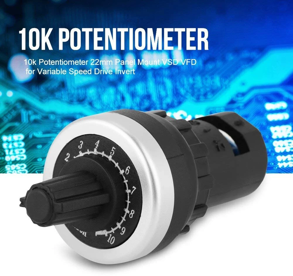 Default 10k potenciometras, skirtas montuoti į skydelį, Vsd Vfd kintamo greičio dažnio keitikliui
