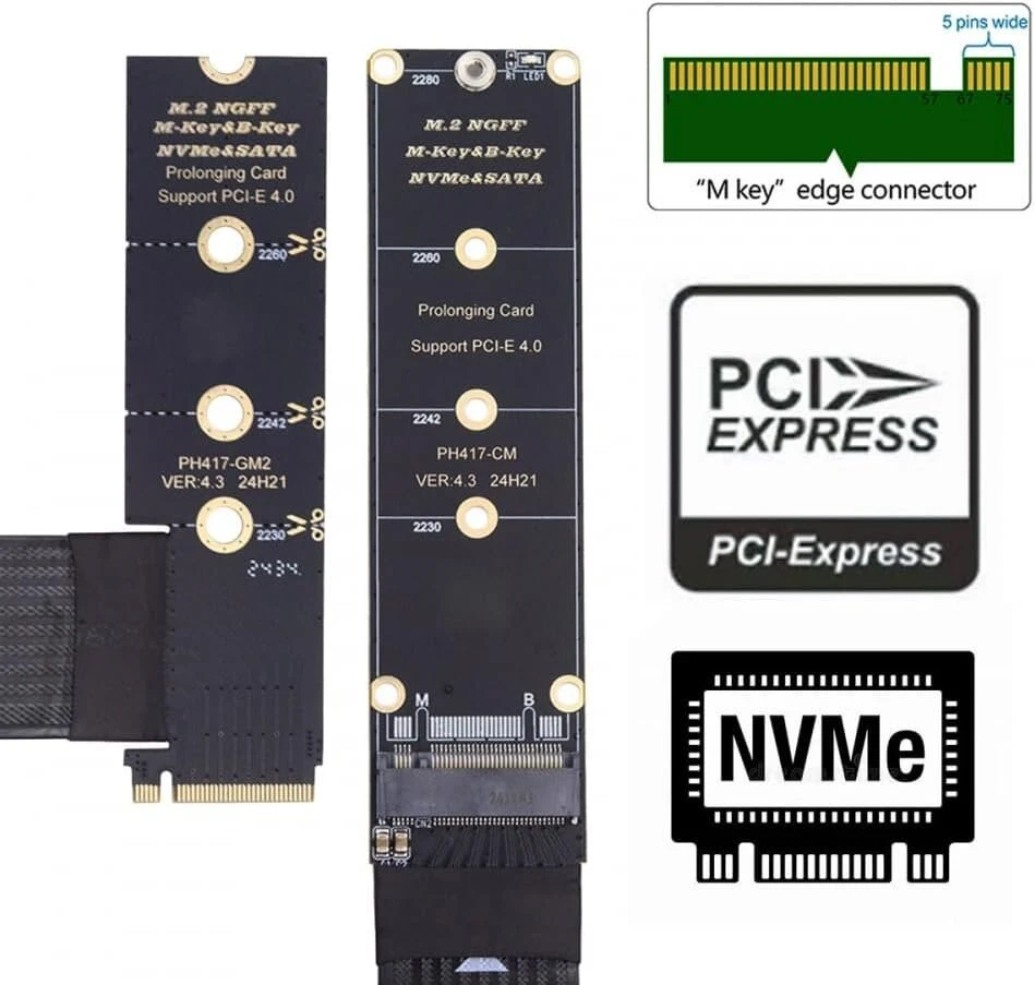 Default Adapteris Ngff M-key Nvme Male-female Pci-e 30cm Kampinis 90 Laipsnių