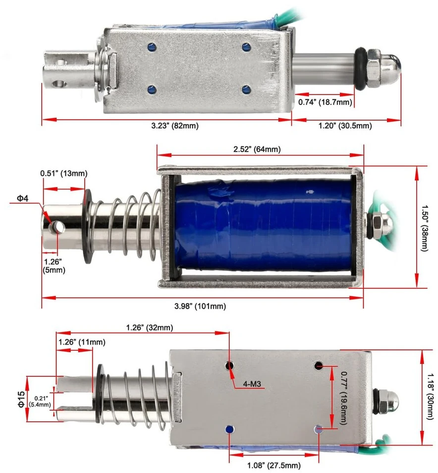Default Elektromagnetas Hs-1564b Dc12v 3a, 20mm eiga, 60n jėga