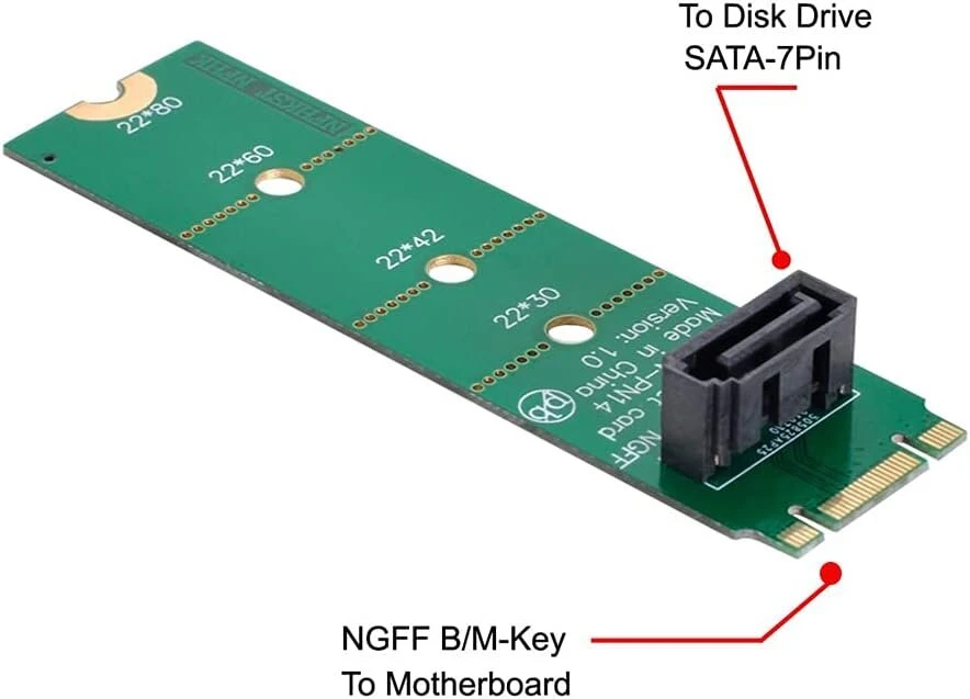 Default M.2 Ngff B/m Key į Sata 7-pin vertikalus prailginimo adapteris