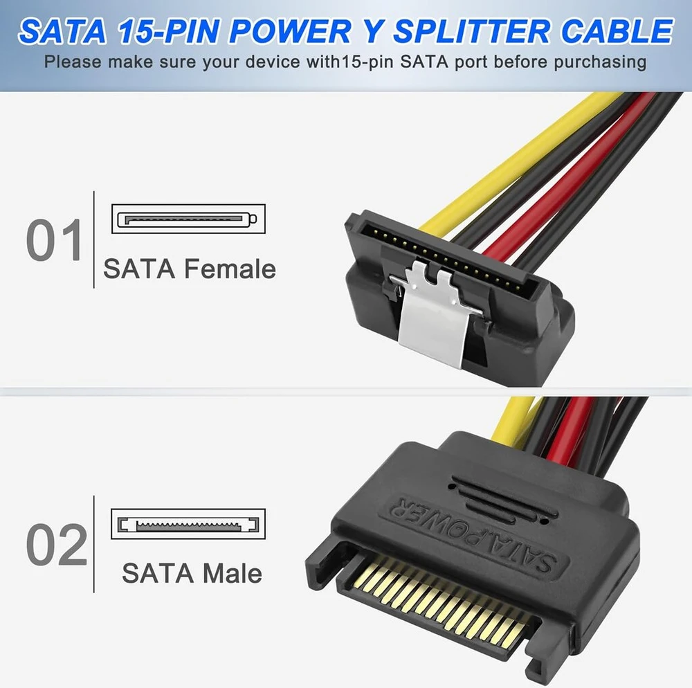 Default Sata 15-pin Y Daliklis Kabelis, 18awg, 20cm (2 vnt.)