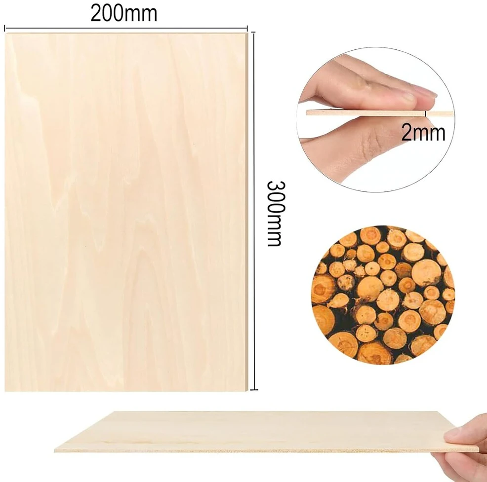 Dejivsin faneros rinkinys, 6 vnt., 300 x 200 x 2 mm, balzos mediena 2 mm, faneros plokštė, liepos faneros medienos plokštės, balzos medienos plokštės lazeriniams projektams, "pasidaryk pats" modeliams, menams ir amatams, paveikslams