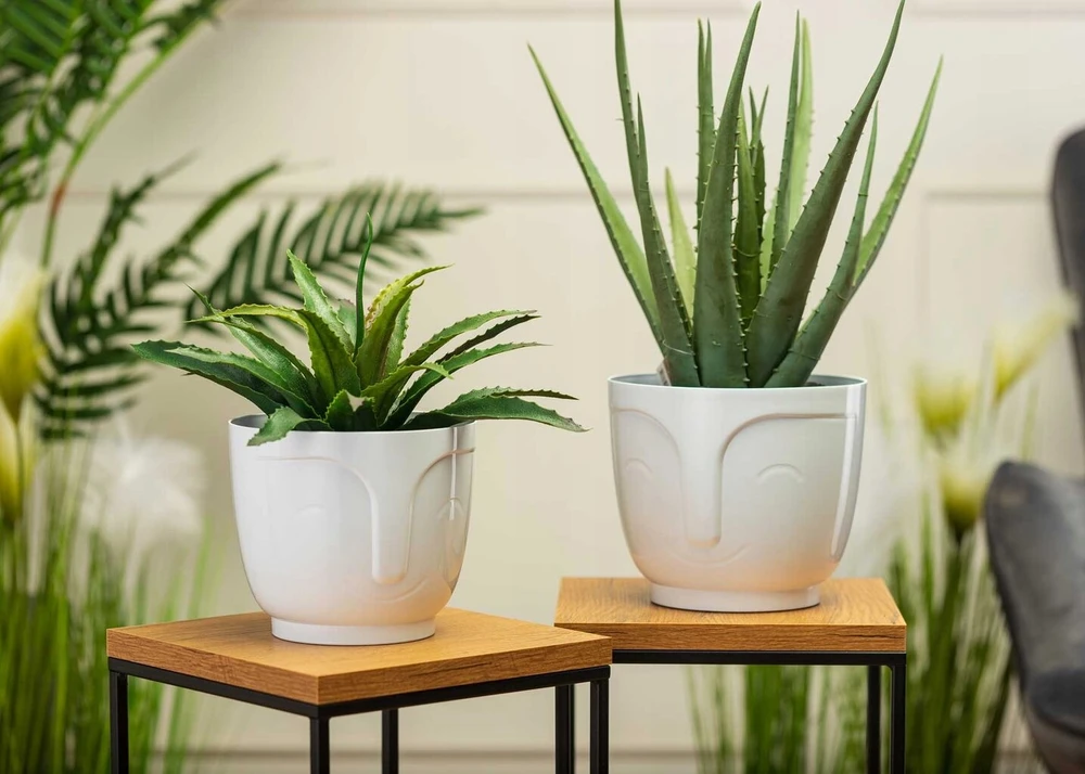 Dėklas gėlių vazonui For Home svetainei virtuvei Veidas Galva baltas plastikas