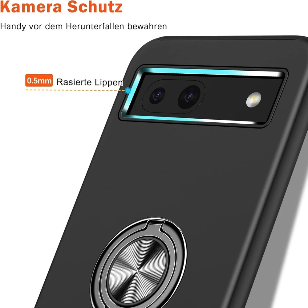 Dėklas Google Pixel 7a su 360° žiedu, juodas