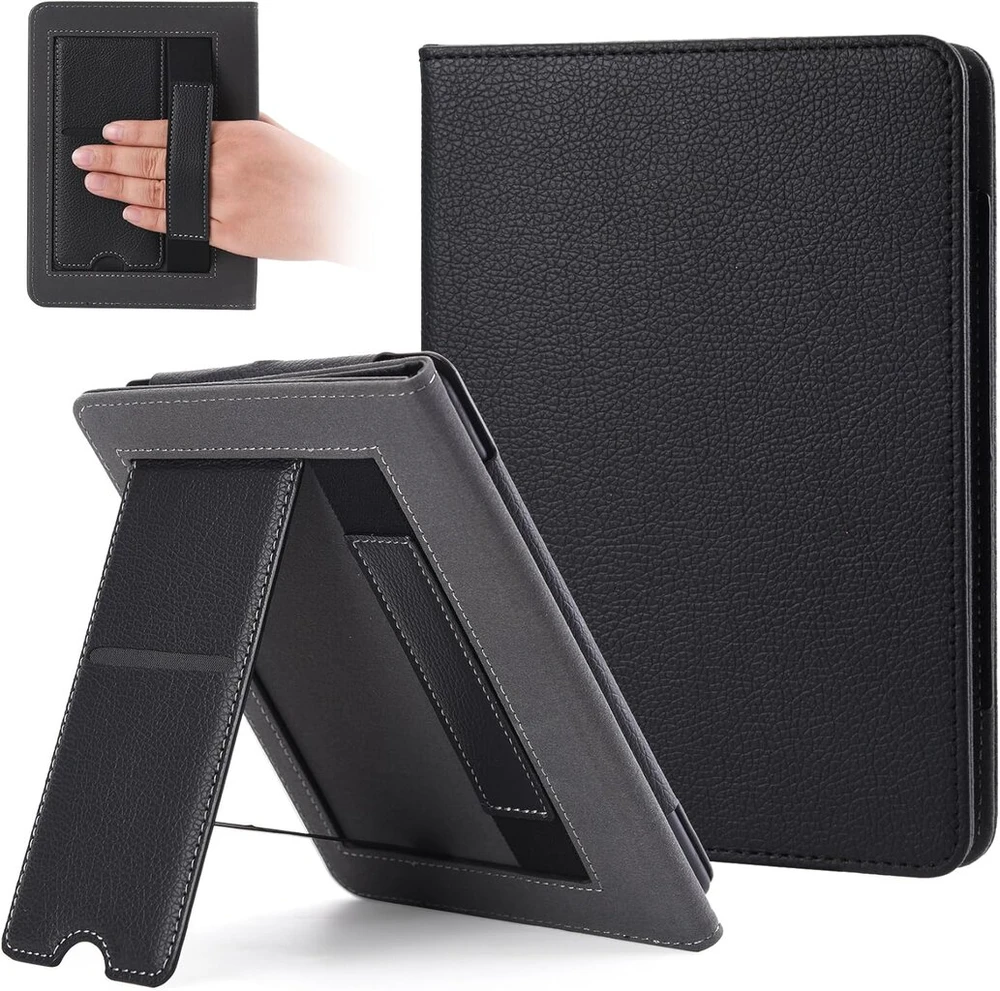 Dėklas Kindle Paperwhite 11 kartos 2021 m., magnetinis 6.8 colio išmanusis dėklas, apsauginis dėklas su stovu ir kortelių lizdu, su riešo dirželiu ir automatinio miego/pabudimo funkcija, 2024 (juodas)
