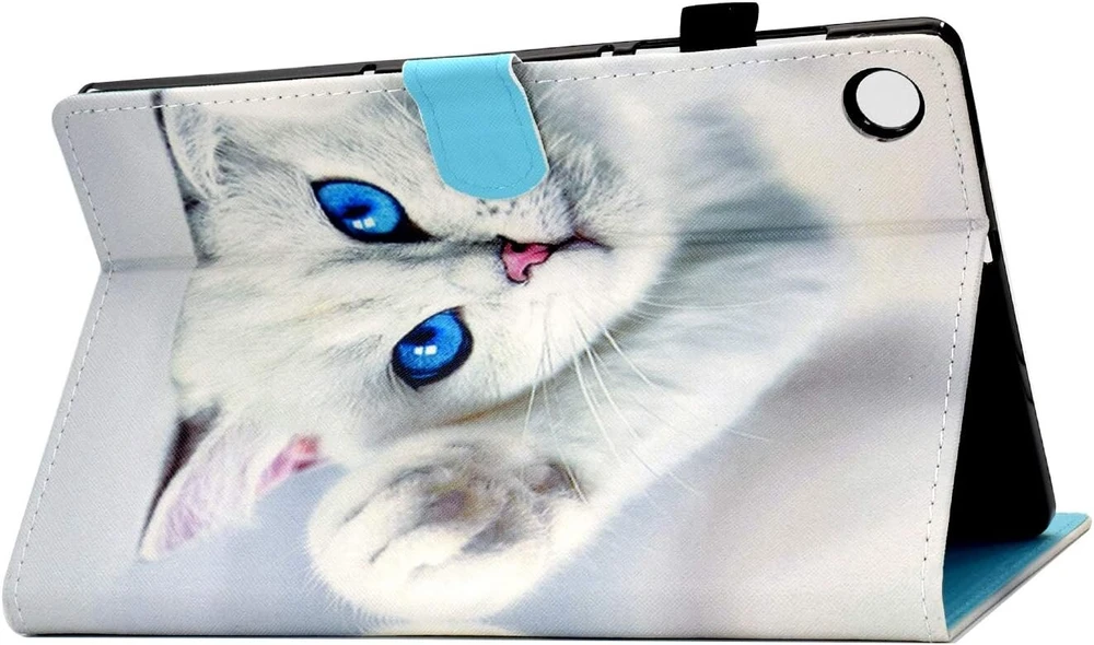 Dėklas Lenovo Tab M10 3rd Gen 10.1" su stoveliu ir automatinio miego/žadinimo funkcija, baltas katinas