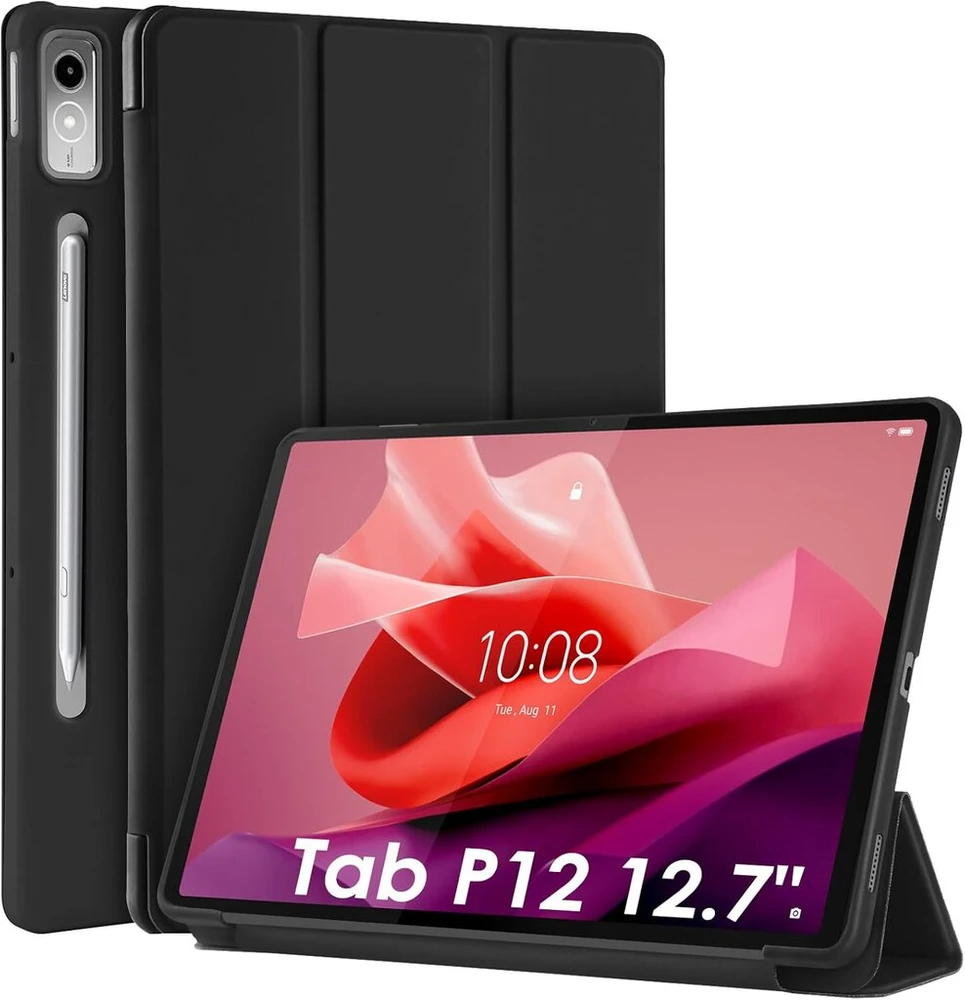 Dėklas Lenovo Tab P12 12.7" su stoveliu ir auto miego/žadinimo funkcija, juodas