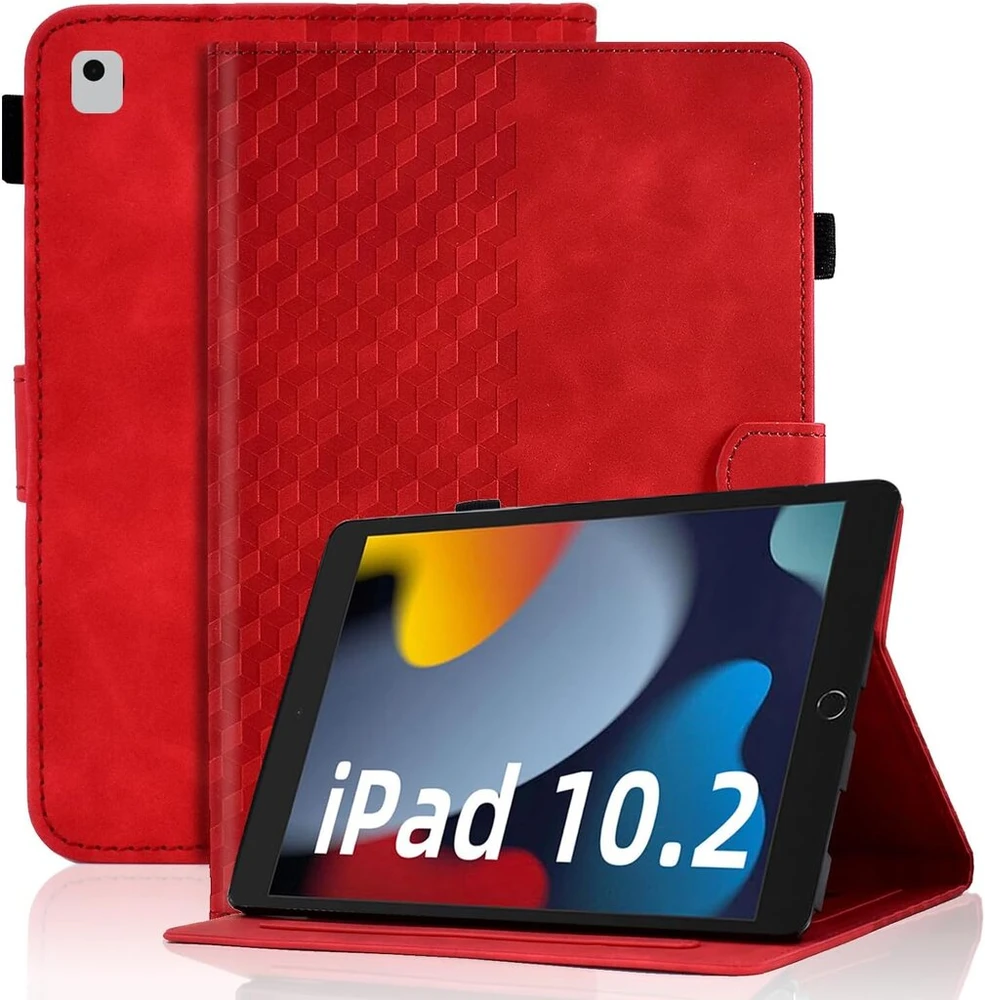 Dėklas, skirtas Ipad 10.2 colių 9/8/7 kartos apsauginiam dėklui (2021/2020/2019), aukščiausios kokybės odinis išmanusis dėklas su automatiniu miego/budėjimo kortelių lizdu, skirtas Ipad Air 3/pro 10.5, raudonas