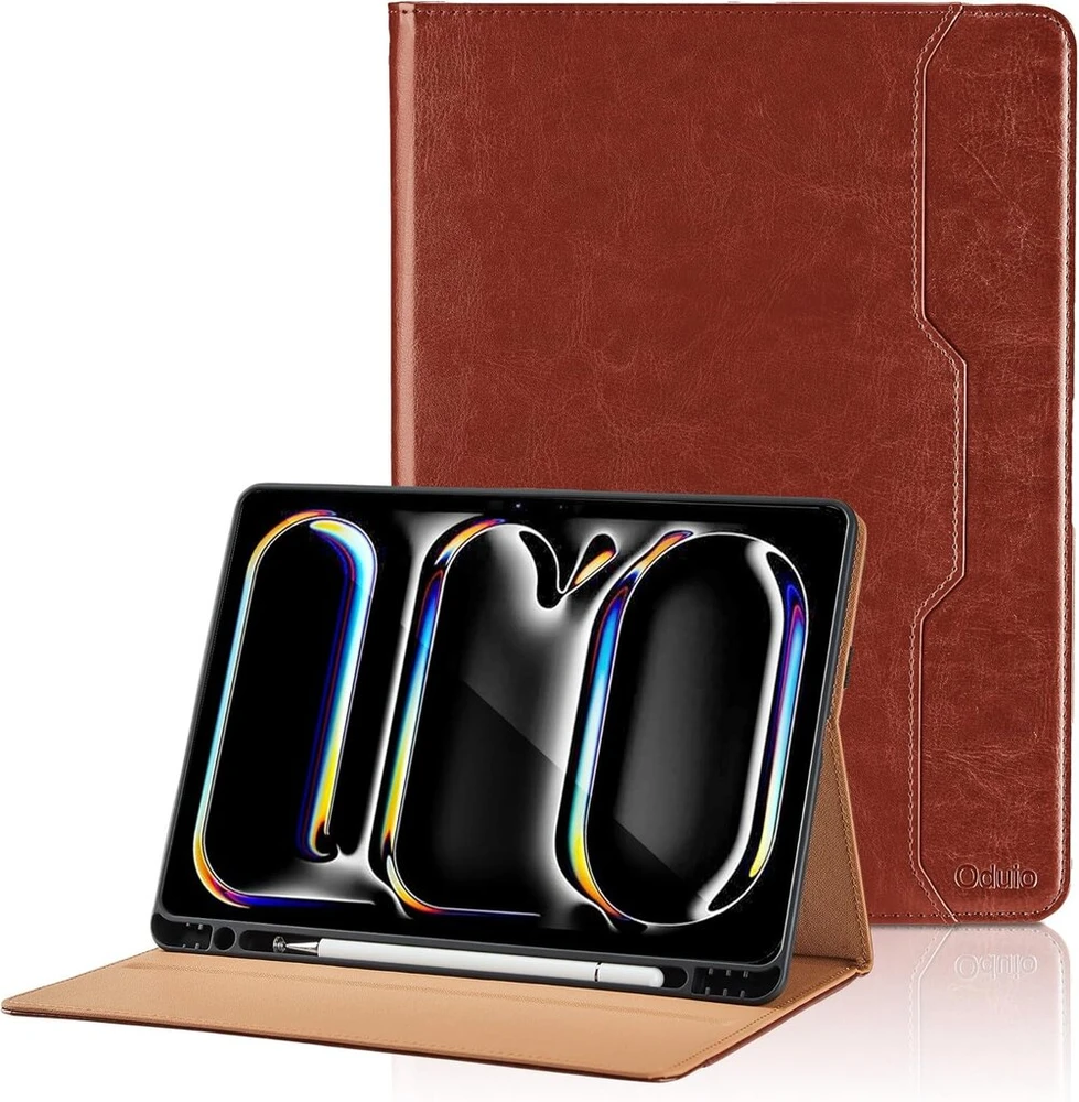 Dėklas, skirtas Ipad Pro 11 colių M4 (2024), Pu odinis apsauginis dėklas su kišene ir rašiklio laikikliu, automatinio užmigdymo / pažadinimo funkcija, išmanusis dėklas su stovo funkcija - ruda