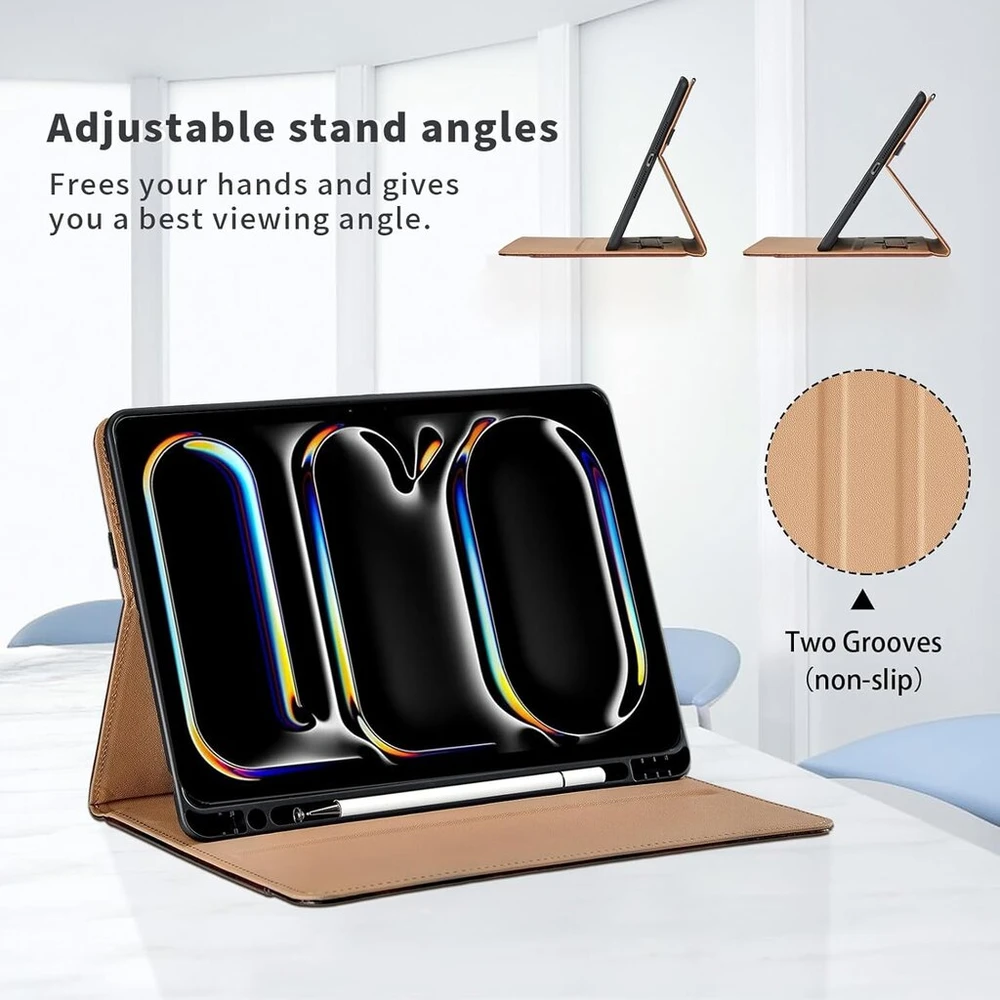 Dėklas, skirtas Ipad Pro 11 colių M4 (2024), Pu odinis apsauginis dėklas su kišene ir rašiklio laikikliu, automatinio užmigdymo / pažadinimo funkcija, išmanusis dėklas su stovo funkcija - ruda