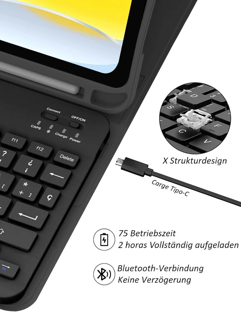 Dėklas su klaviatūra Ipad 10/11 kartai, 10.9/11 colių, levandų violetinės