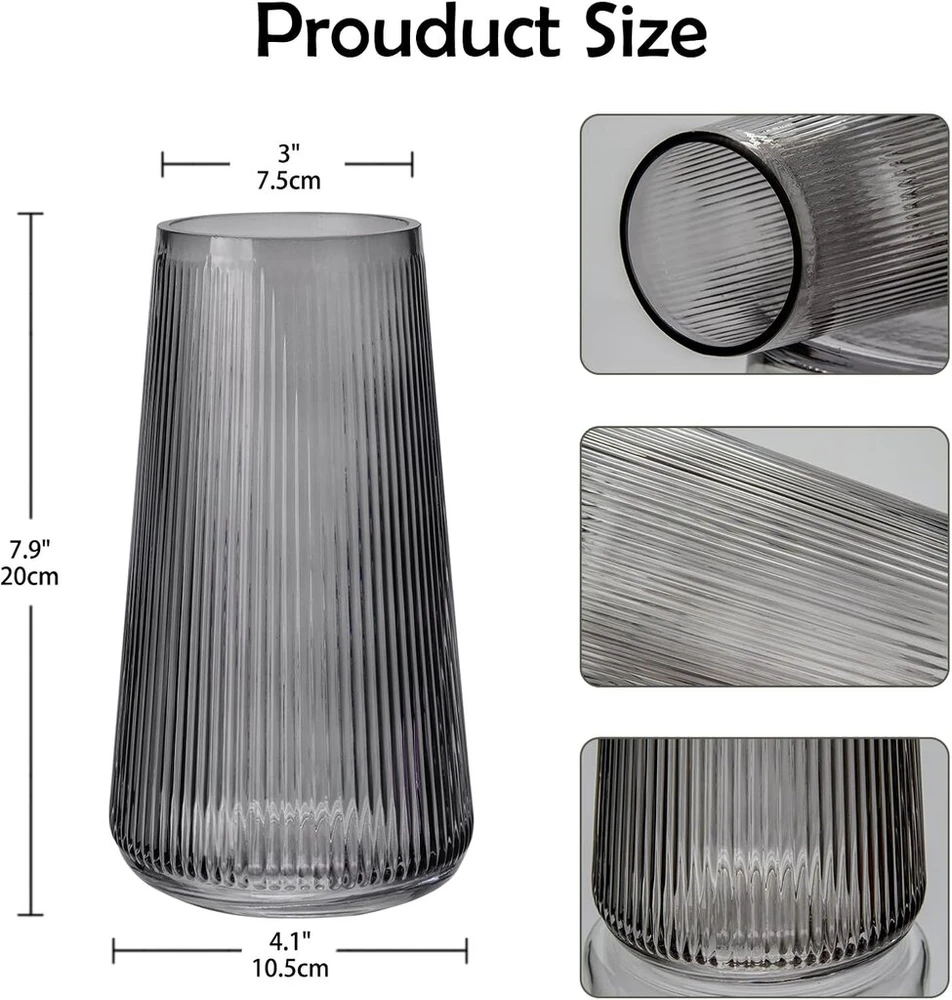 Dekoratyvinė stiklinė vaza, moderni, 20 cm aukščio
