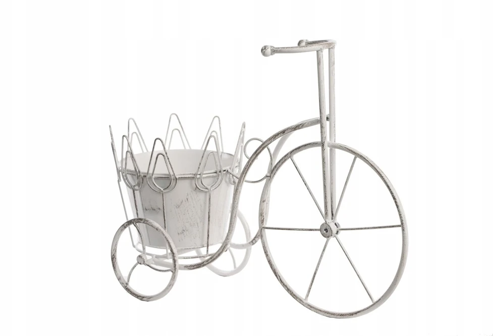 Dekoratyvinis metalinis baltas gėlynas dviračio formos - 35 cm