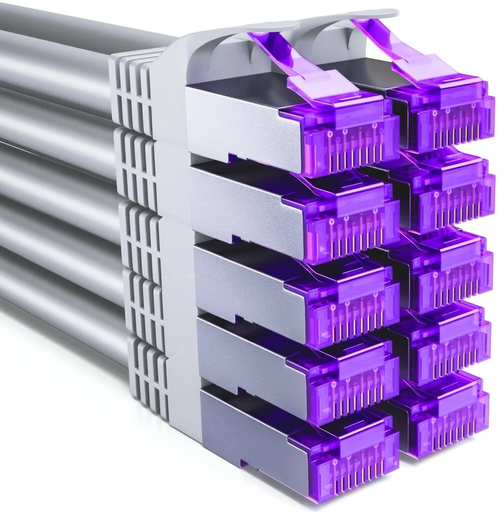 Deleycon 10 x 0,5 m cat7 tinklo kabeliai, trumpi, 10 gigabitų, rj45 patch ethernet kabelis, varinis, sftp pimf ekranavimas, lan, dsl skirtas jungikliams, modemams, maršrutizatoriams, patch panelėms, suderinamas su cat6, cat5, pilkas