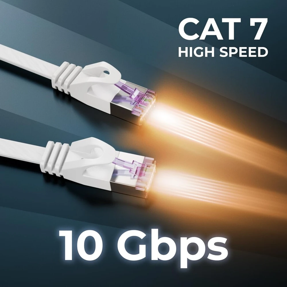 Deleycon 10 x 2 m plokščias Cat7 tinklo kabelis (cat 7 su 10 Gbit/s) Gigabit Lan - Rj45 Ethernet ilgas jungiamasis kabelis plokščias - interneto jungikliui maršrutizatoriui modemui skydeliui - baltas