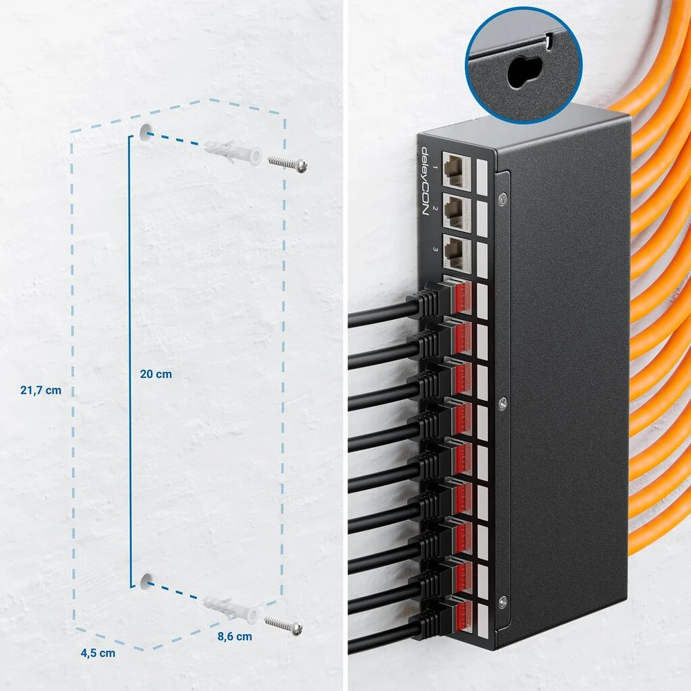 Deleycon 12 portų patch panelio rinkinys, patch panelio paskirstymo skydelis 1 U + 12x Rj45 keystone lizdo modulis Stp Cat6a, suderinamas su instaliaciniu kabeliu Cat6 Cat6a Cat7 tinklo kabeliu Ethernet Lan Dsl - juodas