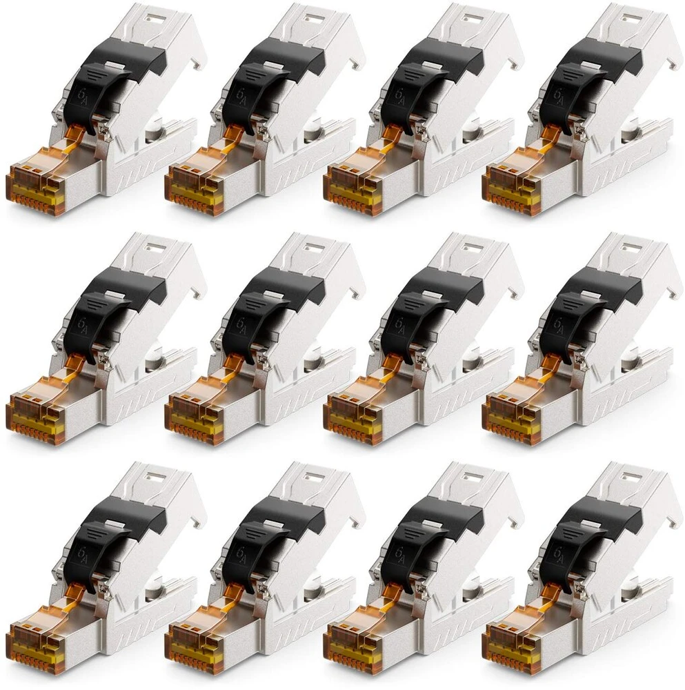 Deleycon 12 x Rj45 jungtis 10 Gbit/s įrankių nereikalaujantis pjovimo terminalas Lsa, skirtas Lan Ethernet instaliaciniam kabeliui - tinklo kabeliui Cat6a Cat7 Cat7a Cat8 Poe kabelis ekranuotas metalinis korpusas