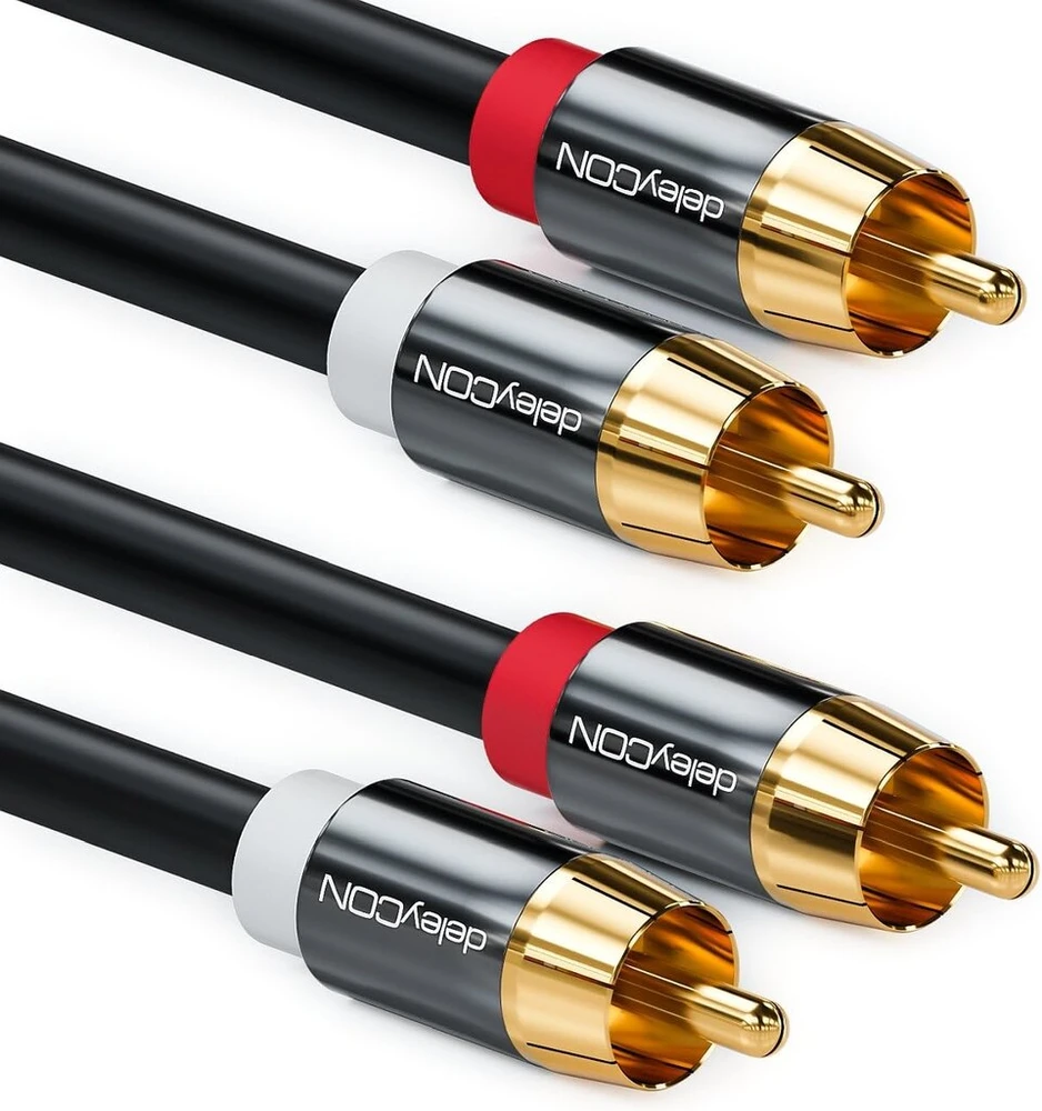 Deleycon 1m cinch kabelis stereo audio cinch rca kabelis 2x cinch kištukai į 2x cinch kištukus hifi sistemos hifi imtuvai namų kinas blu ray grotuvai - juodas