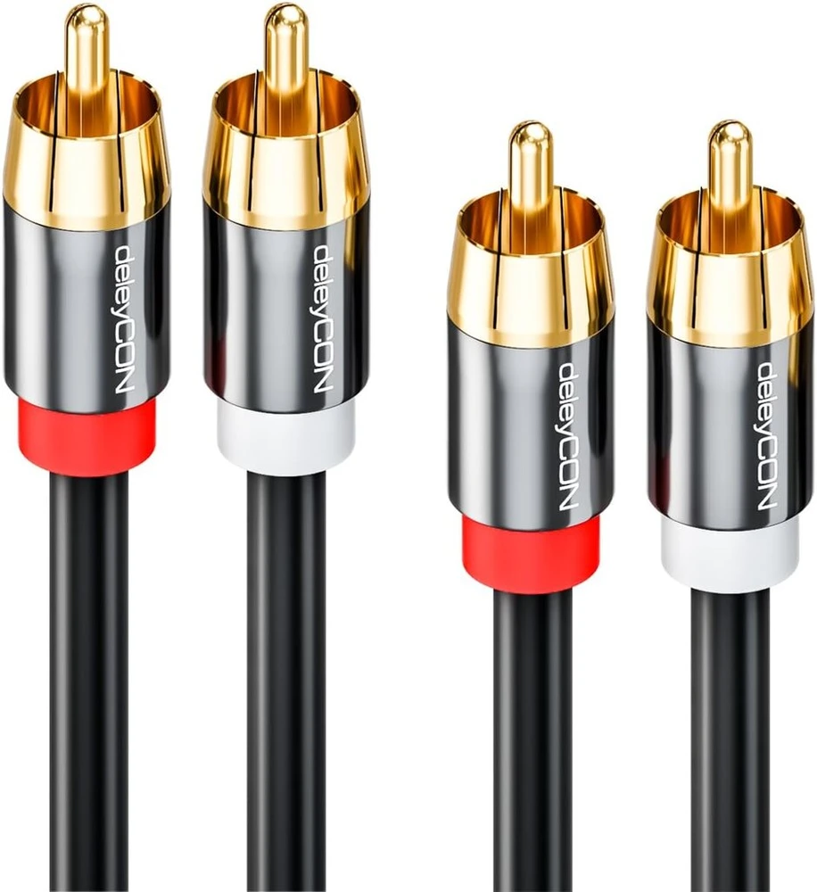 Deleycon 1m cinch kabelis stereo audio cinch rca kabelis 2x cinch kištukai į 2x cinch kištukus hifi sistemos hifi imtuvai namų kinas blu ray grotuvai - juodas