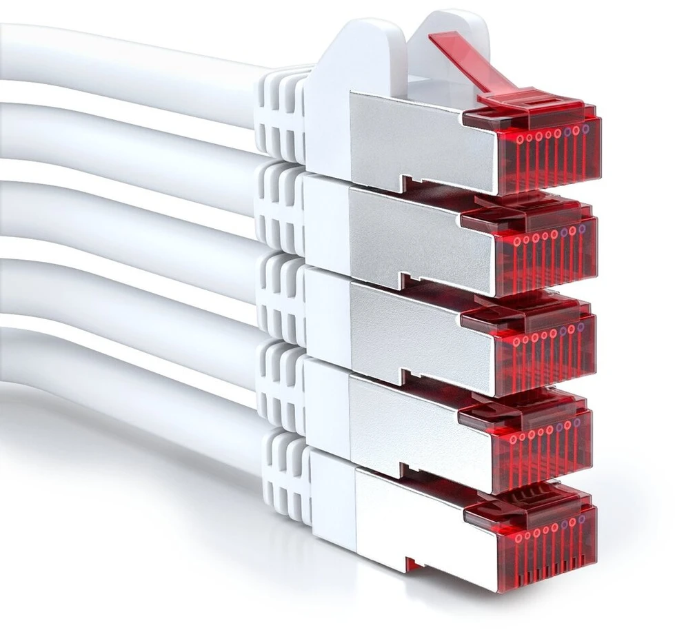 Deleycon 5 x 1 m Cat6 Patch kabelis S/ftp Pimf ekranavimas Cat-6 Rj45 tinklo kabelis Ethernet kabelis Lan Dsl jungiklis maršrutizatorius modemas prieigos taškas Patch Panels – balta