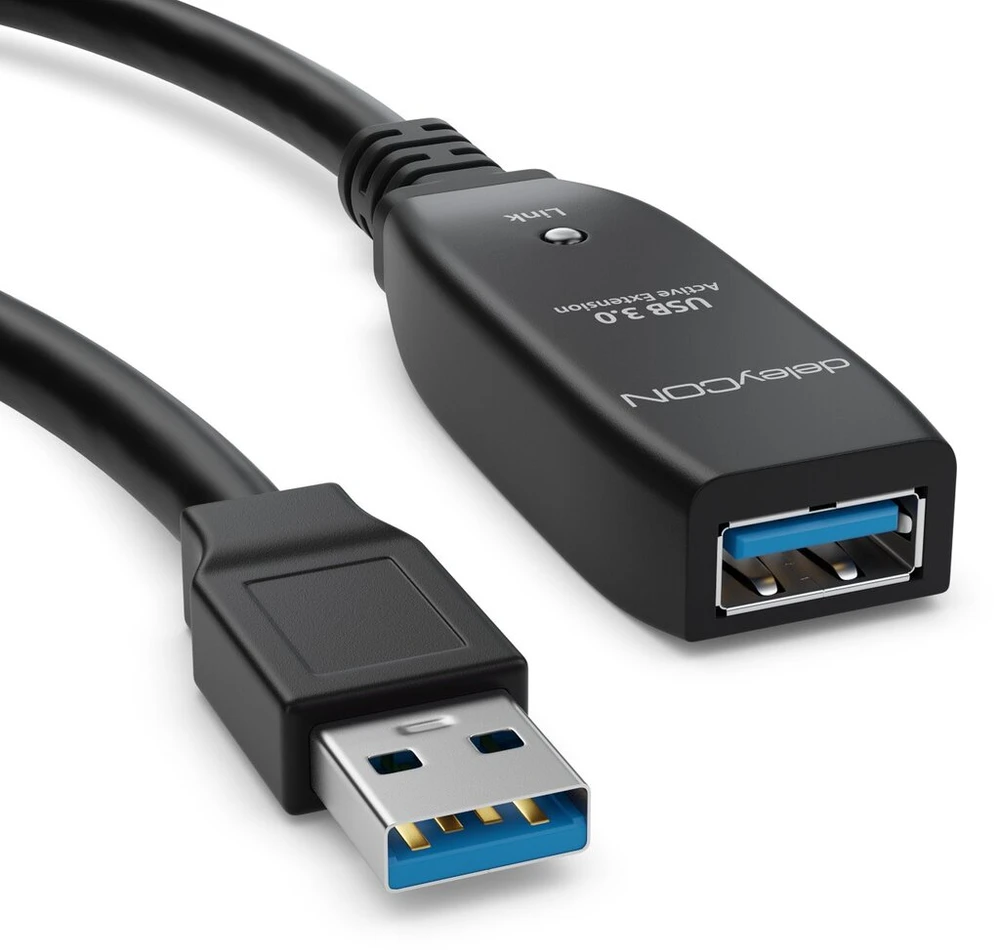 Deleycon 5m Usb 3.0 ilginamasis kabelis su aktyviu signalo stiprintuvu 5 Gbit/s Usb A į Usb A prievadą - juodas