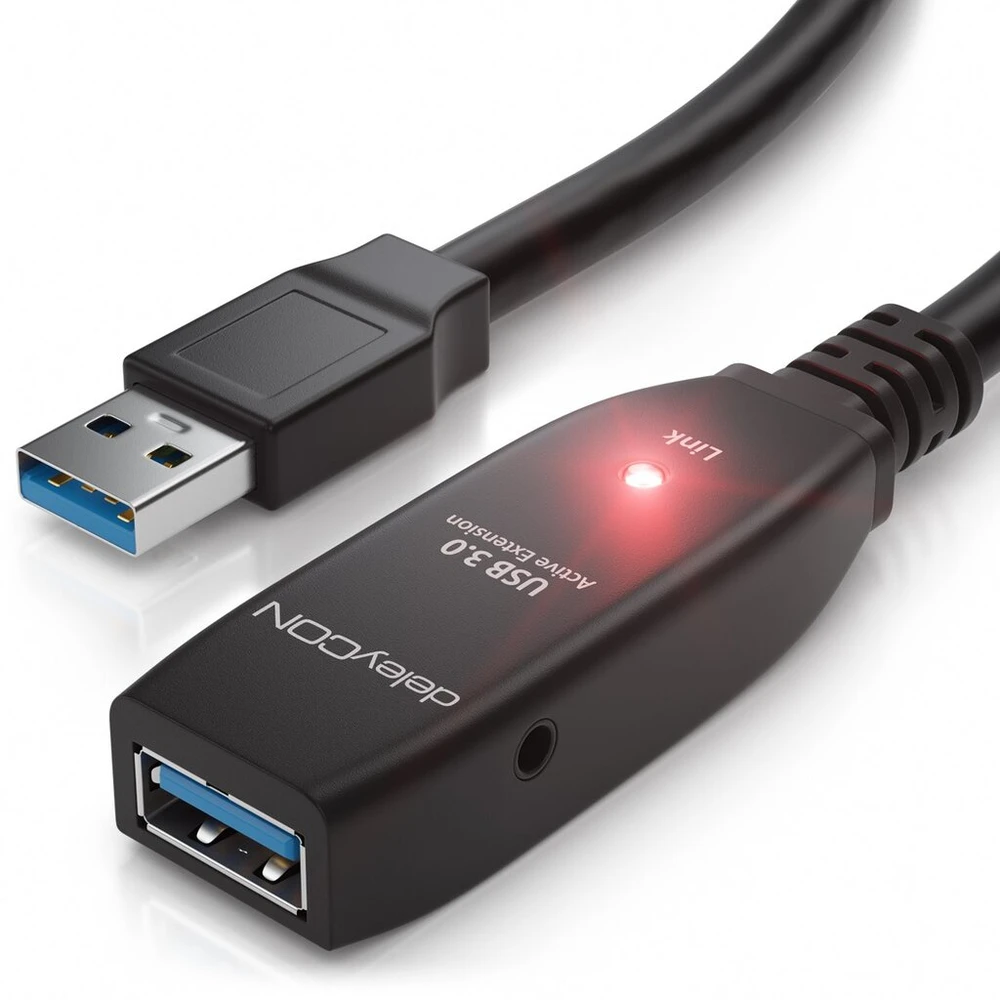 Deleycon 5m Usb 3.0 ilginamasis kabelis su aktyviu signalo stiprintuvu 5 Gbit/s Usb A į Usb A prievadą - juodas