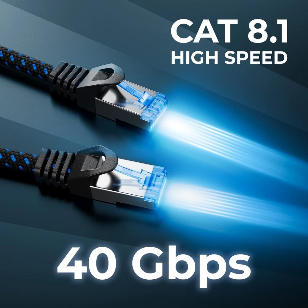Deleycon Cat 8 tinklo kabelis 5m, 40 Gbit/s, Rj45, juodas