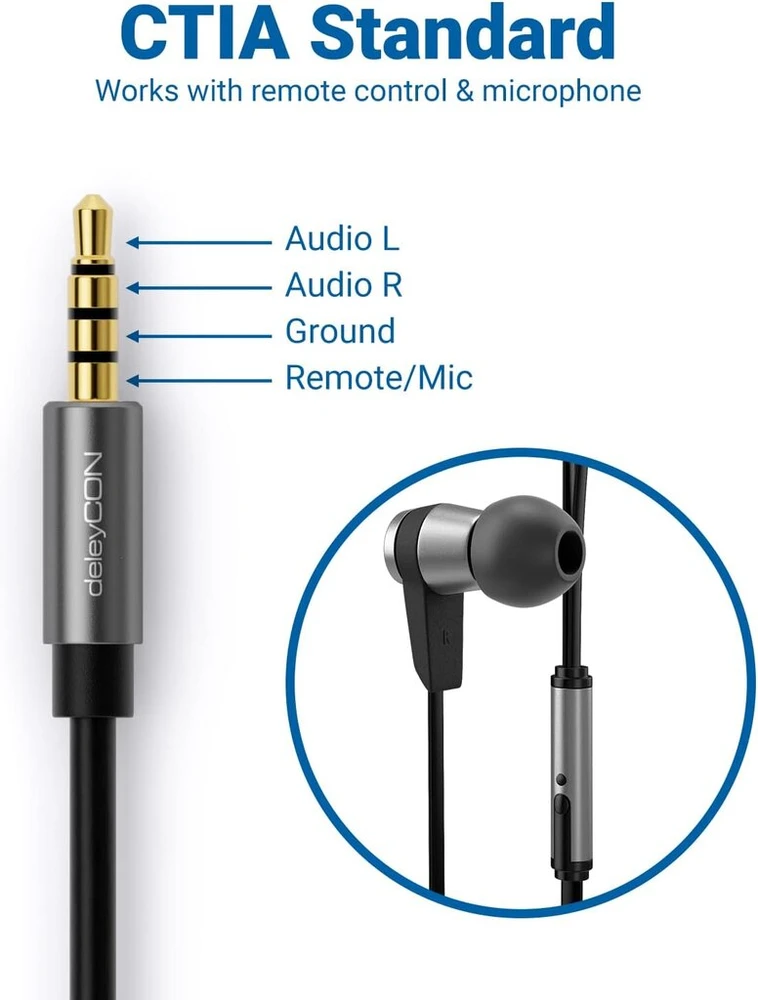 Deleycon ctia ausinių ilgintuvas 4 kontaktų trrs mikrofonas 3,5 mm jack lizdo ilgiklis ausinėms aux metalinis kištukas stereo audio pc mobilusis telefonas išmanusis telefonas planšetinis kompiuteris hifi imtuvas 3,0 m