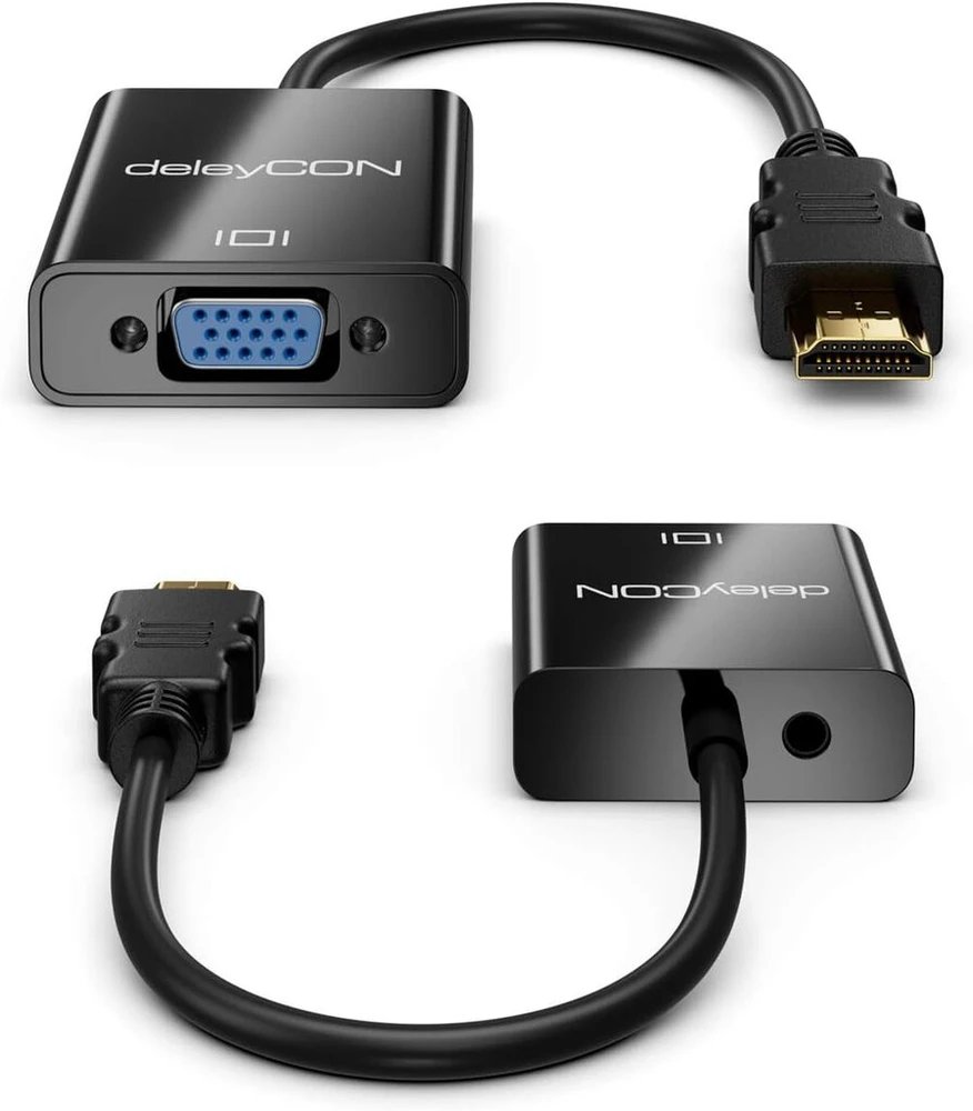 Deleycon Hdmi į Vga konverterio kabelis – Vga ir 3,5 mm lizdo garso išvestis – signalo keitiklis, skirtas Pc, Tv, projektoriui, monitoriui
