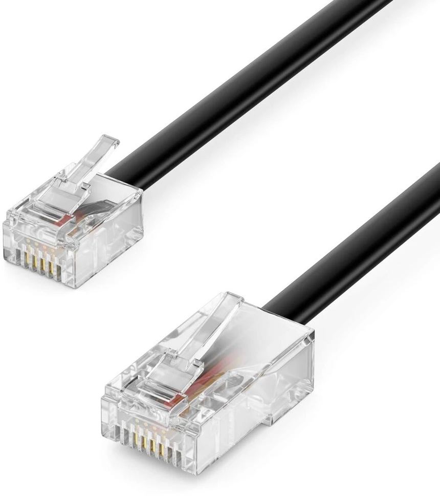 Deleycon telefono kabelis, Rj11 į Rj45 modulinis plokščias kabelis, Rj11 kištukas į Rj45 tinklo kištuką, telefono lizdas, modemas, maršrutizatorius, faksas, Isdn, Dsl, Vdsl, internetas, 15 m, juodas