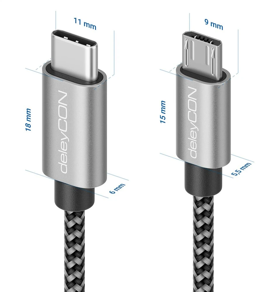 Deleycon Usb-c į Micro Usb kabelis, 1m, juodas