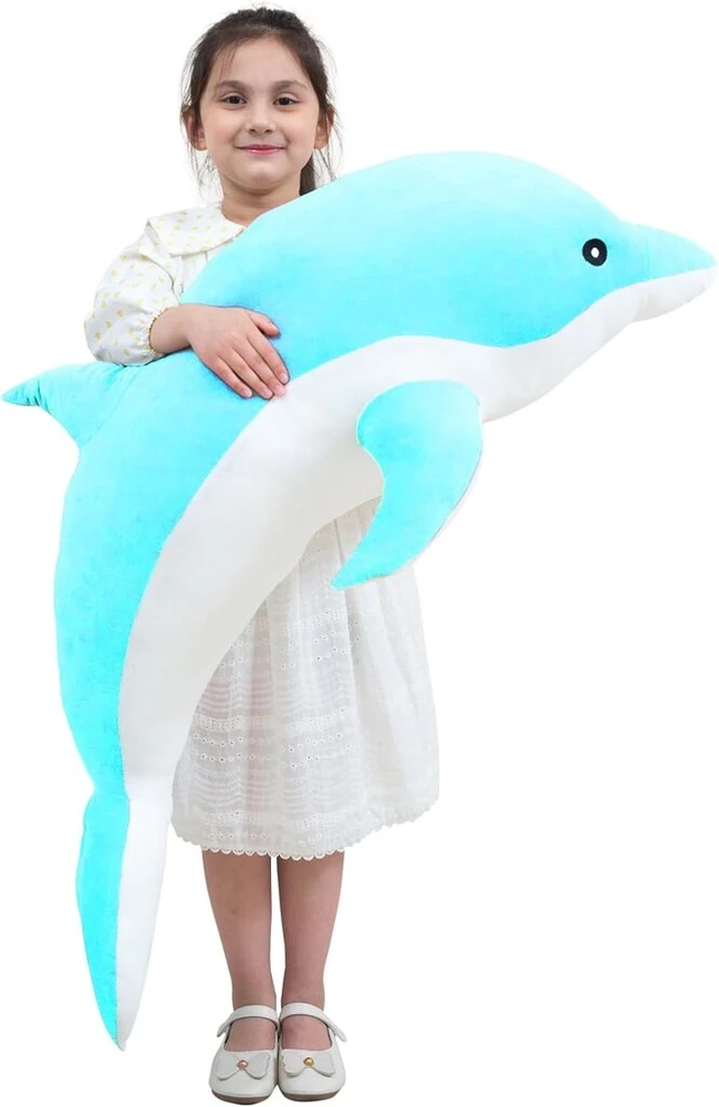 Delfinų pliušiniai žaislai, gražūs įdaryti minkšti gyvūnai, pagalvė apkabinimui, delfinų lėlės vaikams (100 cm / 39.37 coliai, mėlyna)