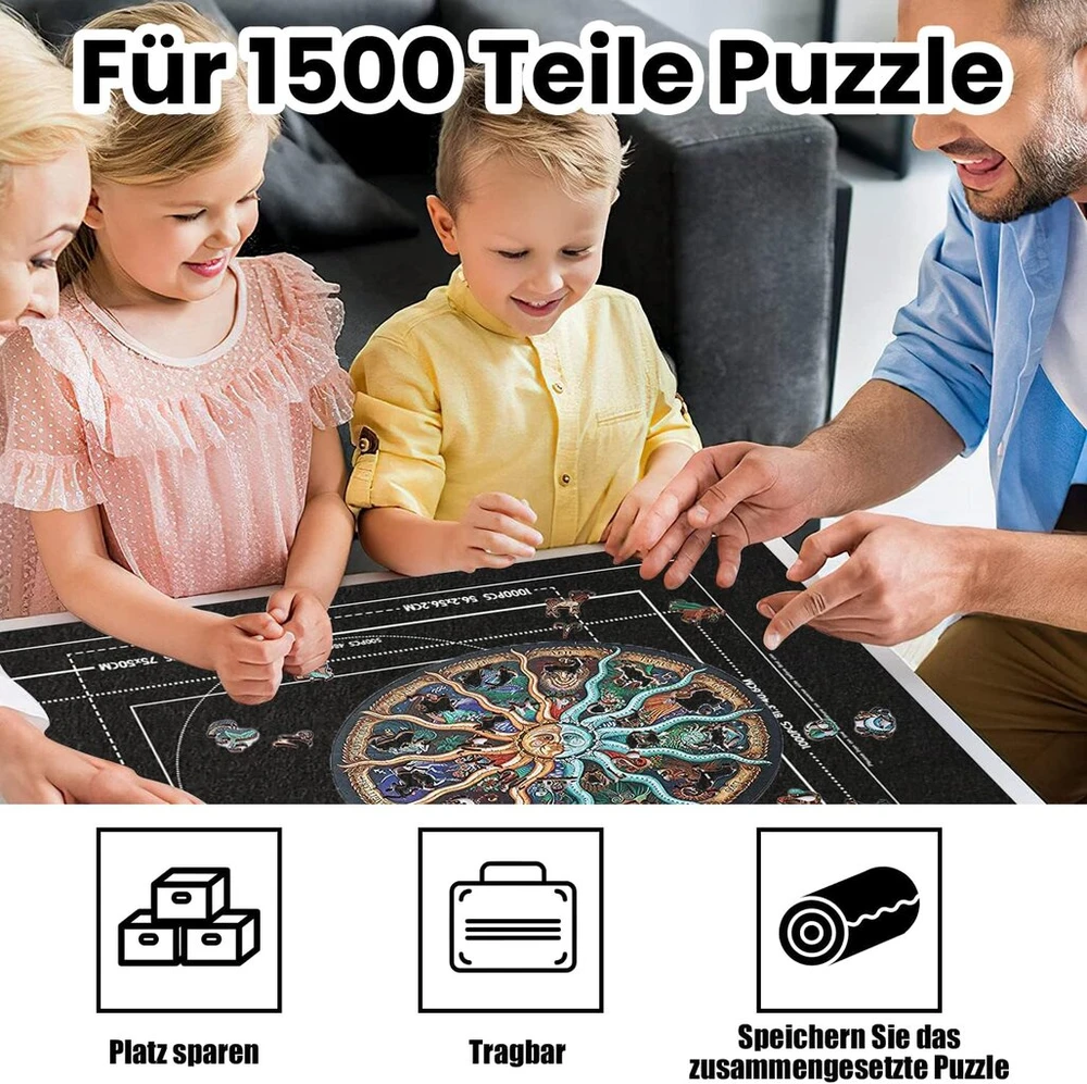 Dėlionės kilimėlis dėlionėms iki 1000 detalių, dėlionės kilimas, dėlionės kilimėlis iki 500/1000/1500 detalių, praktiškas priedas dėlionių laikymui ir transportavimui