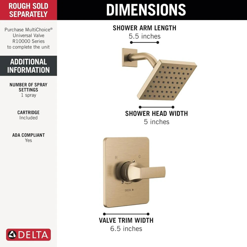 Delta Faucet Velum 14 serijos vienos funkcijos aukso spalvos dušo komplektas, vožtuvo apdailos rinkinys, dušo rankenėlė, Delta dušo apdailos rinkinys, dušo komplektas, šampano bronzos T14237-cz (vožtuvas nepridedamas)